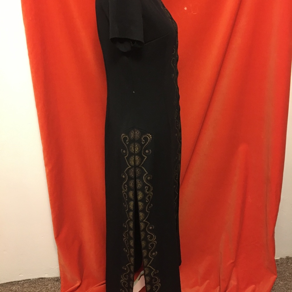 Alfred Shaheen 70s black maxi dress cheongsam mandarin neck size m - Picture 5 of 11